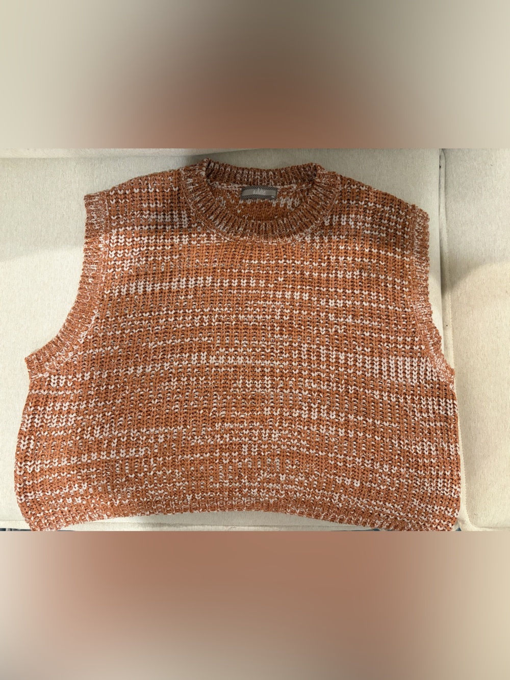 Addie Crewneck Crochet Knit Top in Orange and Cream